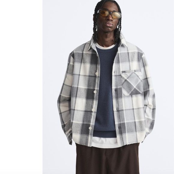 ZARA PLAID OVERSHIRT gray/white - Picture 5 of 13